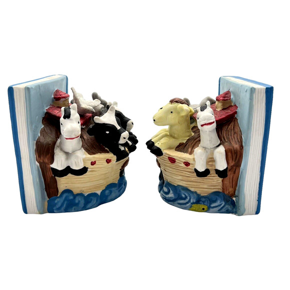 Noahs Ark Bookends Hand Painted Ceramic Childrens Books Bible Character Story - Picture 3 of 13